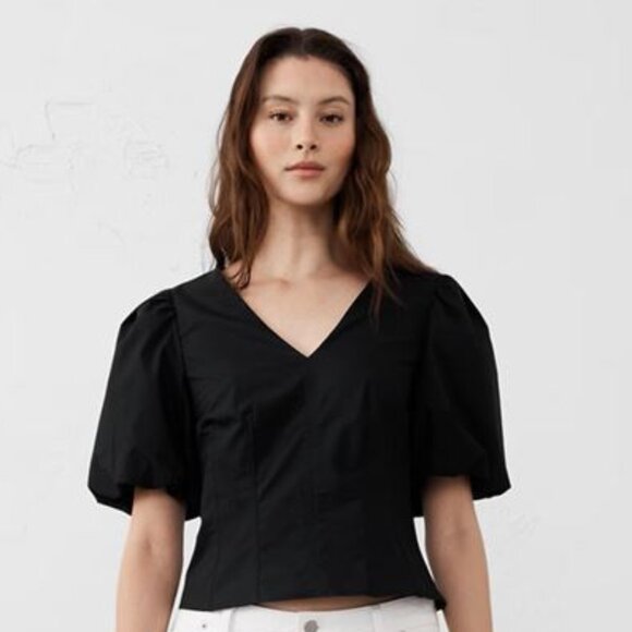 Banana Republic Factory Women Bubble-Sleeve Seamed Poplin Top Black Size 10 & 12 - Picture 1 of 10